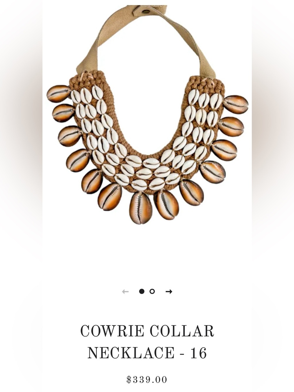 Like new Twine and Twig Cowrie Collar Necklace - Brown & White Shell, worn once.